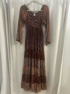 The Westside Bohemian Paisley Maxi Dress - Mixed Red & Brown
